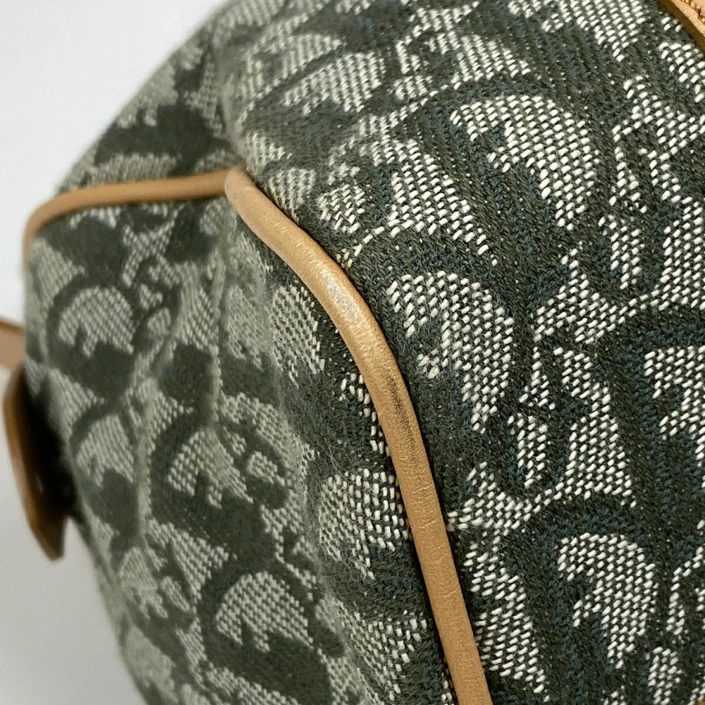 Dior Handbag Trotter Green Cream Christian Canvas Boston Bag Beige Cream Tan